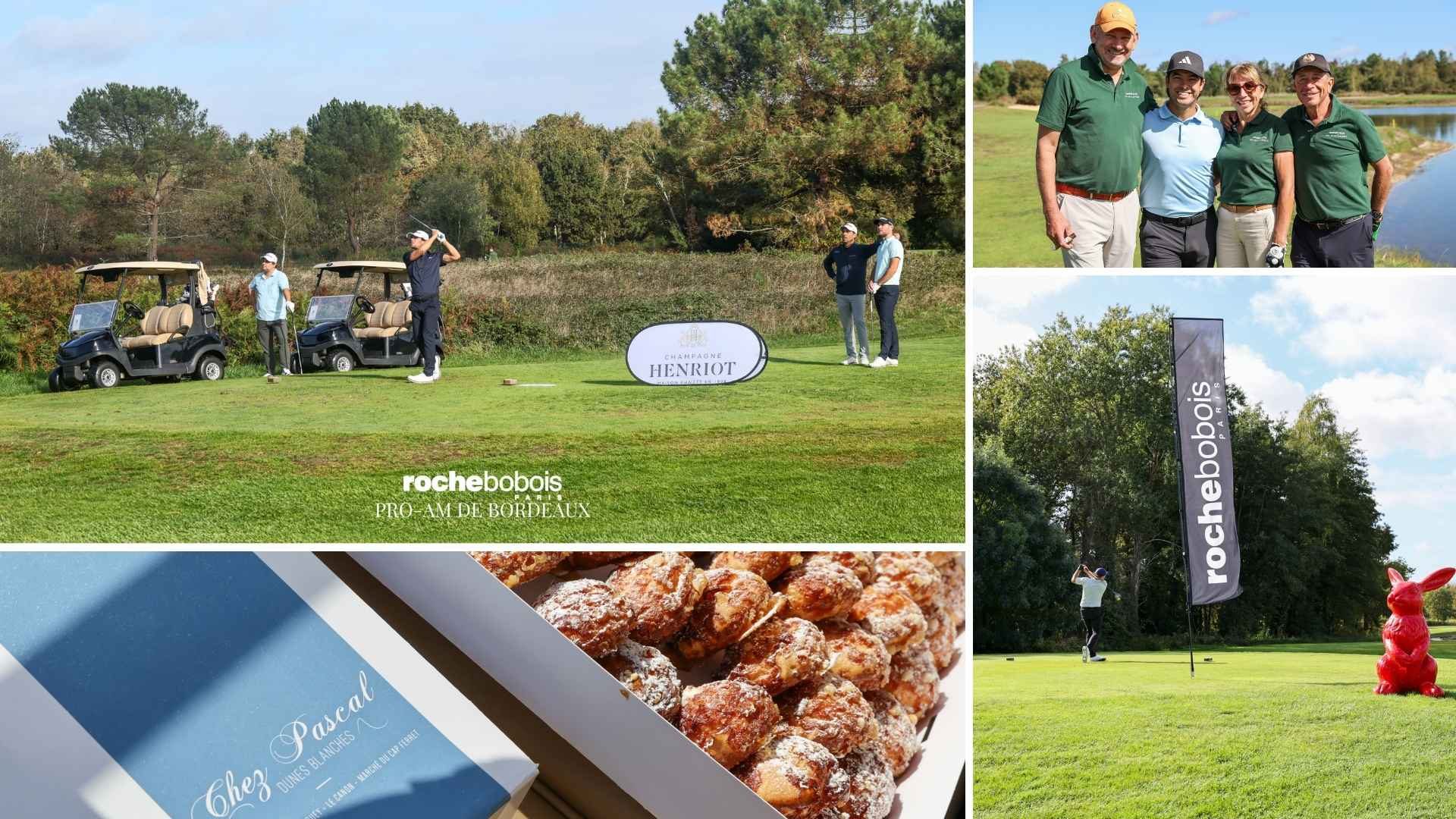 Dunes blanches dans leur boîte, équipe de golfeurs qui posent