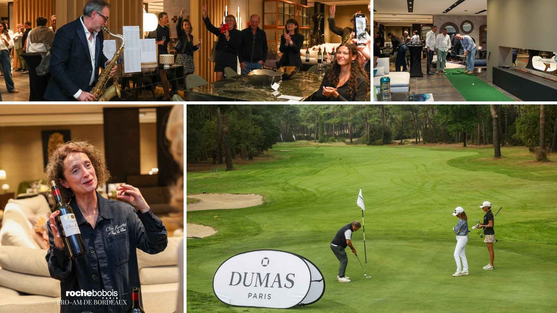 Présentation d'un vin, golfeurs sur le putting green, saxophoniste qui joue